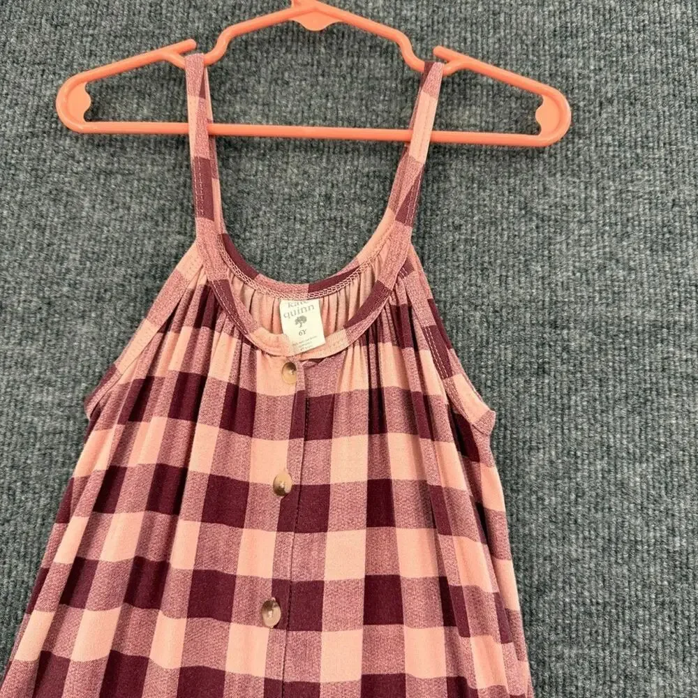 Kate Quinn Dress Girls Sz 6 Pink Buffalo Plaid Sleeveless Bamboo Pockets Swing